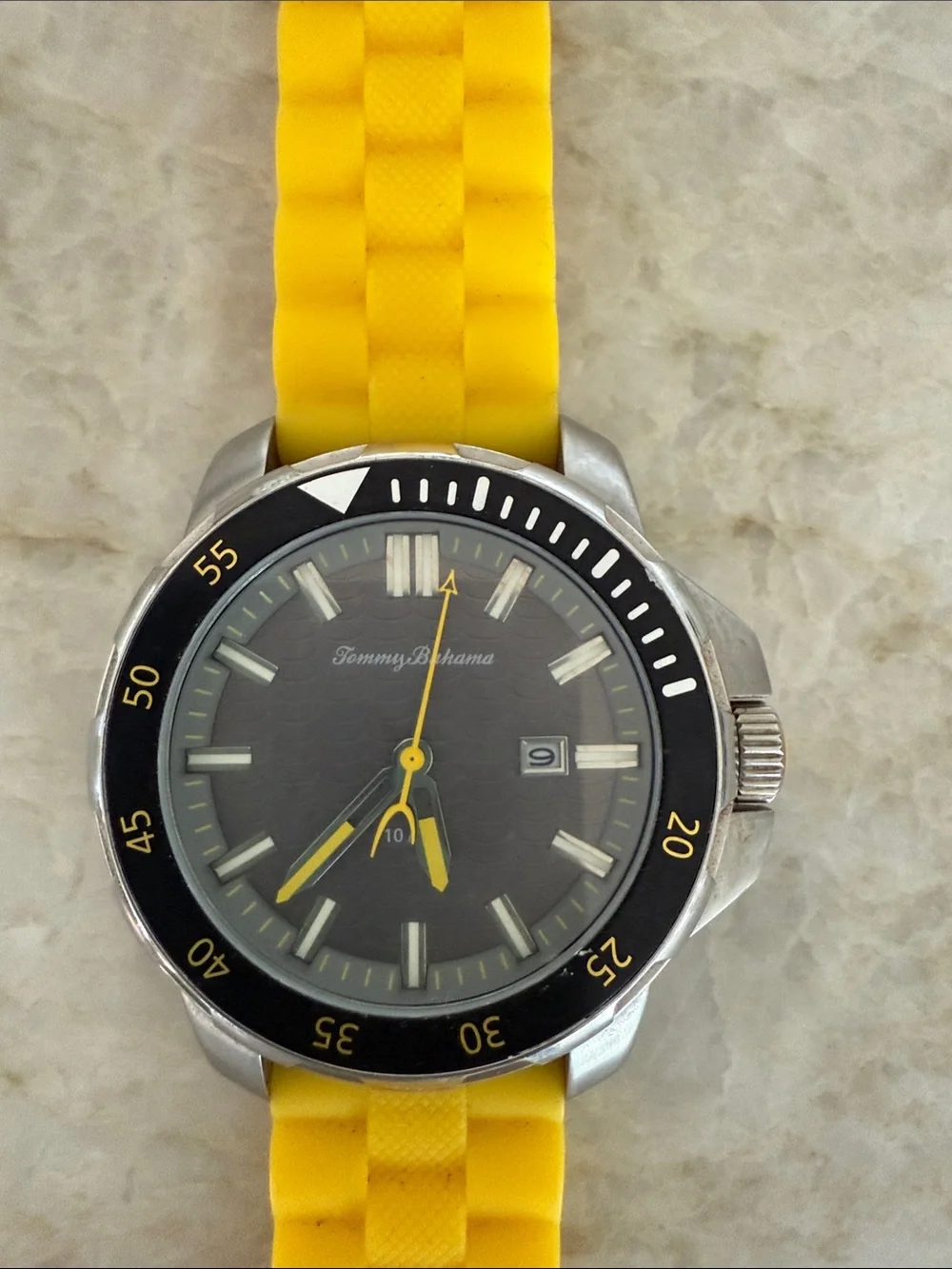 Tommy Bahama Yellow Silicone Strap Dive-Style Watch